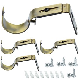 Rhinenet 2 pairs Curtain Pole Bracket Adjustable Single Curtain Rod Brackets Holder Wall Bracket Hooks Outside Mounted Blinds Heavy Duty Curtain Rod Wall Support with Screws for Curtain Poles Wall Rod