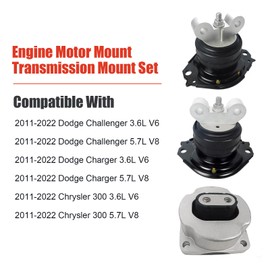 Engine Motor Mount & Transmission Mount Set 3PCS Compatible with 2011-2022 Dodge Charger, 2011-2022 Challenger, 2011-2022 Chrysler 300 3.6L 5.7L, Replace 5090140AG, 52124671AE