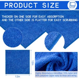 Macarrie 200 Pieces Microfiber Cleaning Cloths Bulk Absorbent Microfiber Towels Reusable Lint-Free Streak Free Wash Rags for House Kitchen Office Restaurants Bar Shop Car, 12 x 12 Inches (Royal Blue)
