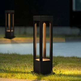 SLAWA Outdoor LED Post Light 23.62" Black Square Exterior Lawn Path Lights with 3000K Warm Light Aluminum Landscape IP65 Waterproof Lantern Column Lamp Patio Courtyard Walkway Garden Bollard Lighting