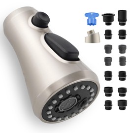 Universal Kitchen Faucet Head Replacement Compatible with Kohler/Moen/Delta Faucet with 15 Adapter Kit, 3 Function Pull Down Sink Faucet Spray Head, Brushed Nickel