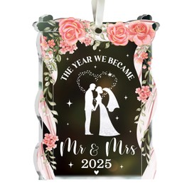 NewEleven Wedding Gifts - Mr and Mrs, Bridal Shower Decorations - Wedding Gifts for Couples 2025, Bride Gift for Friends - Just Married Glass 2025 Ornament