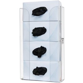 Glove Box Dispenser; Quad; Holds Four Boxes of Gloves Horizontally; Solid Back for Full Wall Coverage; Vertical Wall mounting; Clear PETG Plastic; Made in The USA; Dims: 3.70"L x 10.45"W x 19.10"H