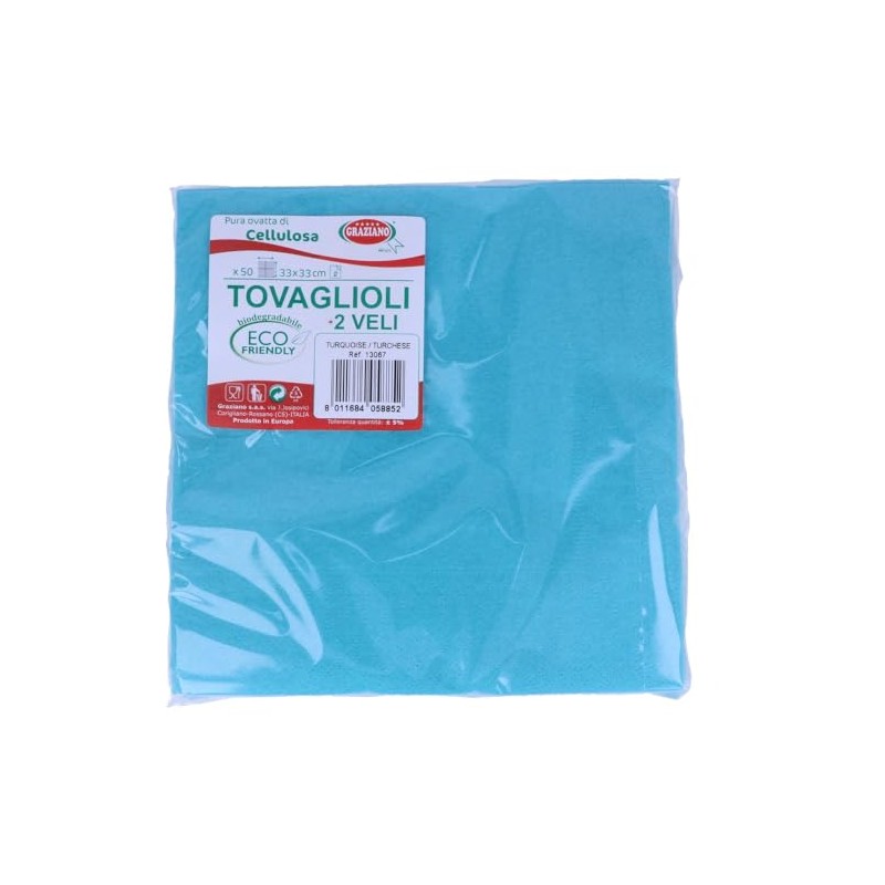 Tovaglioli di Carta Monouso, 50 pezzi, Formato 33x33, TURCHESE