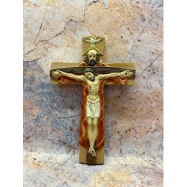 Osiris Trading UK Sacred Resin Holy Trinity Wall Cross - 20cm Spiritual Crucifix with Divine Figurines, Religious Home Decor, Blessed Wall Hanging