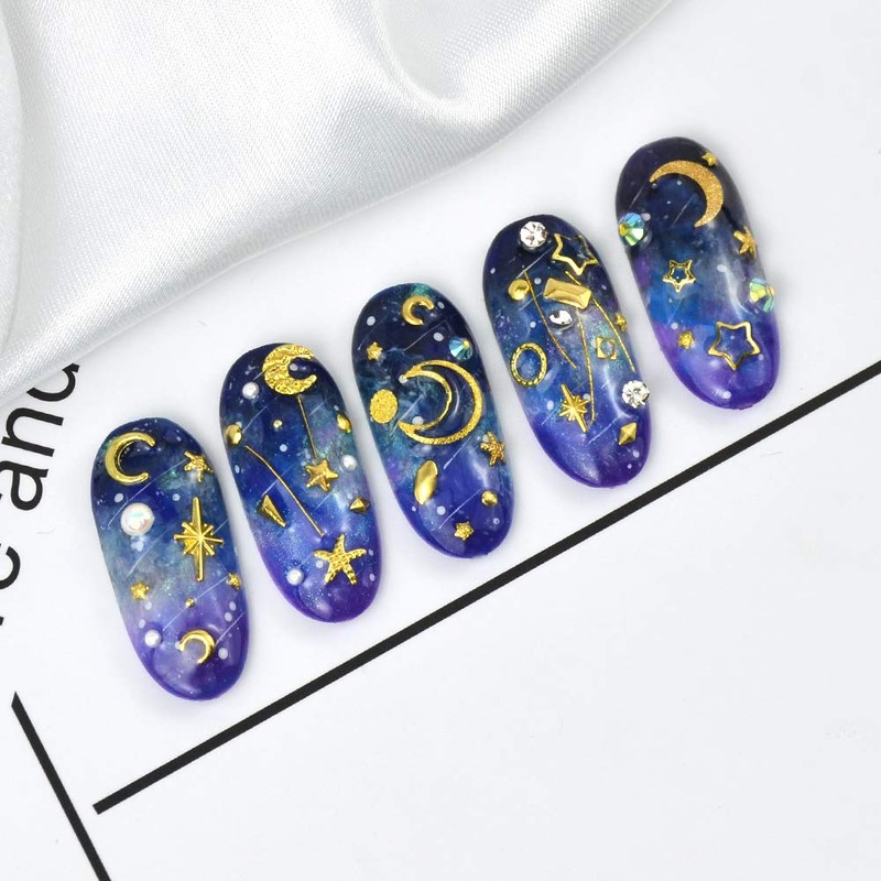 MEILINDS Gold Nail Studs Gems Sparkle Rhinestones Metal Rivets Charms