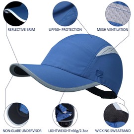 GADIEMKENSD Women Quick Dry Running Hat Reflective Baseball Cap Breathable Mesh UPF 50+ Summer Cap Lightweight Soft Ponytail Hats for Hiking Golf Tennis Outdoor Sports Blue XL