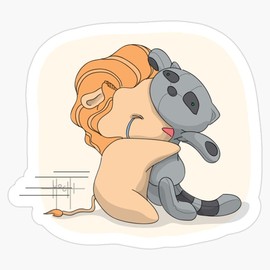 Magnet Lion and Her Stuffed Raccoon Magnet Bumper Sticker Car Magnet Flexible Reuseable Magnetic Vinyl 5"