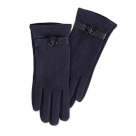 Hadley Wren Women's Nora Warm Driving Gloves Windproof, Soft Stretch Suede-Like Look & Feel, One Size, Navy