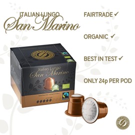 100 Organic Nespresso Compatible Capsules - Lungo San Marino