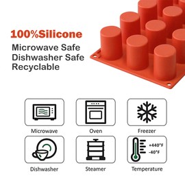 TOPYS 15 Cavities Cylindrical Fondant Silicone Mold DIY Cylinder Pastry Cupcake Jelly Mousse Pan Pudding Muffin Chocolate Making Supplies Cookie Shot Moluds For Baking