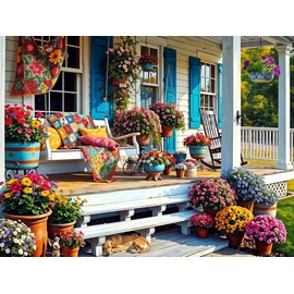 Springbok Front Porch 500 Piece Jigsaw Puzzle for Adults - Step Back and Relax on Grandma's Front Porch with This Colorful and Nostalgic Image