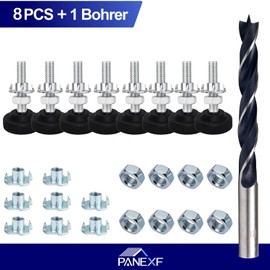 Panexf Adjustment Screws, Pack of 8 Furniture Feet, Adjustable Metal M8 x 30 mm, Adjustable Feet for Furniture, Adjusting Screw with Drive-in Nuts, Lock Nuts and Metal Drills