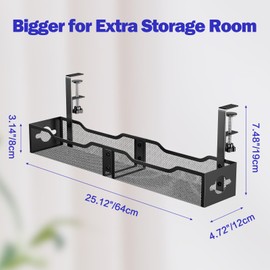 Punmoy Under Desk Cable Management Tray 25.12", Extra Large Cable Management No Drill, Extended Cord Organizer with Adjustable Clamps, White