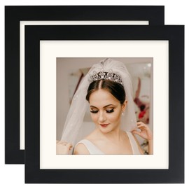 Black 6x6 Picture Frames Set of 2 Display Pictures 4x4 with Mat or 6x6 without Mat for Wall and Tabletop Photo Frame