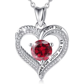 EUDORA Heart Women Necklace 925 Sterling Silver July Birthstone Pendant Necklaces for Women, I Love You to the Moon and Back Jewelry Birthday Gift for Women Mother Daughter Wife Grandma Sister Her