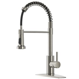 FORIOUS Kitchen Faucet with Pull Down Sprayer, Single Handle Pull Out Kitchen Sink Faucets, Commercial Modern Spring Stainless Steel Sink Faucets 1 Hole Or 3 Hole for Utility rv, Brushed Nickel