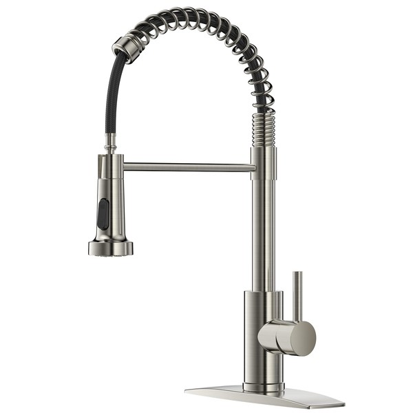 FORIOUS Kitchen Faucet with Pull Down Sprayer, Single Handle Pull Out Kitchen Sink Faucets, Commercial Modern Spring Stainless Steel Sink Faucets 1 Hole Or 3 Hole for Utility rv, Brushed Nickel