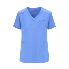 M&M SCRUBS Women's Essential Jogger Scrub Set Nursing Uniform 10 Pockets Stretch Scrub Top and Pant (Ceil Blue, Large)