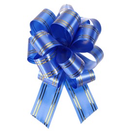 MECCANIXITY 10pcs 4 Inch Large Pull Bow Metallic Blue Gift Wrapping Bows with Gold Edge for Wedding Baskets Presents Christmas