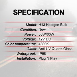 WinPower H13 9008 - foco halógena para faros delanteros, color blanco cálido súper brillante, 55 W/60 W 4300 K, luz de repuesto para coche, paquete de 2