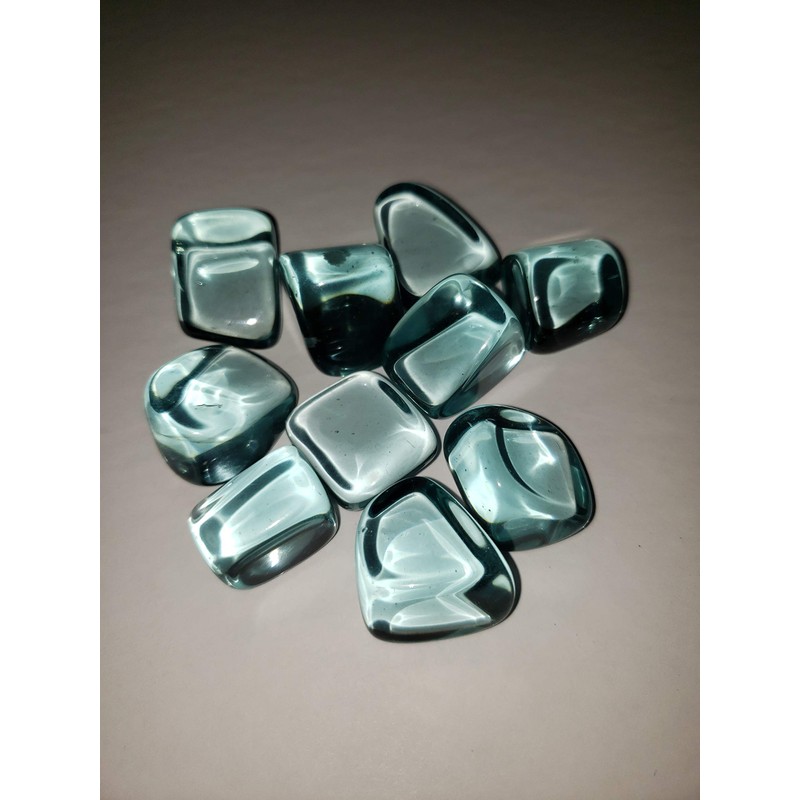 2pc Optical Aqua Blue Obsidian (Man-Made) Medium Tumbled & Polished