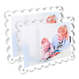 BSTIONYI 2 Pcs Acrylic Picture Frame,5x7 Inch Magnetic Photo Scalloped Frames Double Sided Magnet Frames 10+10MM Thickness Clear Picture Frame for Desktop Display (2 Pack)