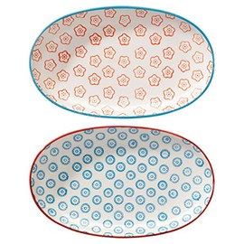 Bloomingville Emma Retro Small Serving Plates Oval Vintage L 21.5 x W 13 cm Orange Blue Ceramic Set of 2