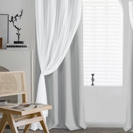 DWCN Layered Curtains for Living Room Blackout and Sheer Curtains Grommet Top Window Curtain Panels with Sheer Overlay for Bedroom, 52" x 84", Cloud Grey, 2 Pieces