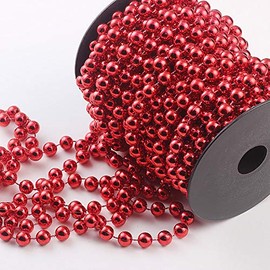 31 Feet Christmas Beaded Garland Shiny Beads Strand for Christmas Tree, Valentine, Exhibition, Wedding, Costume, DIY Decoration (8mm Red Bead - 31ft)
