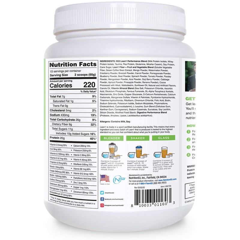 LEAN1 Lean1 Meal Replacement Protein Powder, Chocolate Peanut Butter Flavor,
