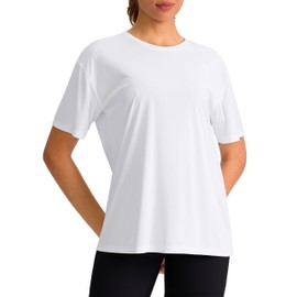 G Gradual Women's Workout Shirts Loose Fit Short Sleeve Workout Tops for Women Athletic Gym Yoga Casual Summer, White, X-Large