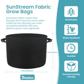 SunStream 10-Pack 3 Gallon 11L Heavy Duty Thickened Nonwoven Fabric Pots Potato Grow Bags with Handles