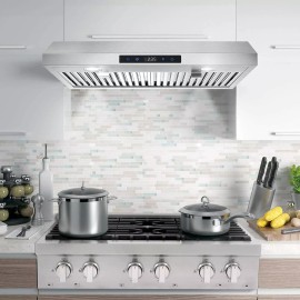 SNDOAS 30 inch Kitchen Under Cabinet Range Hood 600CFM Cook Vent Black/Sliver LEDs New - SilverTouch Panel