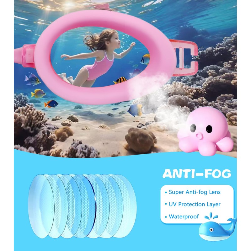 ProudDemon Schwimmbrille mit Mehrfarbiger Verspiegelung, Rosa Rahmen, UV-Schutz (Pink)