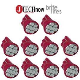 Jtech 10x T10 8-SMD Red LED Car Lights Bulb Interior, Instrument Cluster, License Light W5W, 147, 152, 158, 159, 161, 168, 184, 192, 193, 194 2825