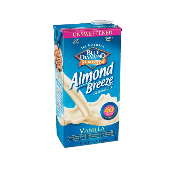 Blue Diamond Almond Breeze Unsweetened Vanilla 64 Oz (Pack of 8)