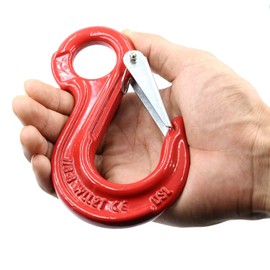 2-Pack G80 Eye Hooks with Latch, 4400 lbs WLL (17600 lbs Breaking Force) - Heavy Duty Slip Hooks 2T for Hoisting, Rigging, Towing, and Trailer Transport (G80 Eye Hook - 2T)