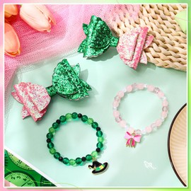 Huquary 4 Pcs Witch Friendship Matching Bracelets and Pink and Green Hair Accessories Sparkly Hair Bow Clips Pink Bow Witch Hat Bracelets Birthday Party Favors for Women BFF Movie Fans Merch Gifts