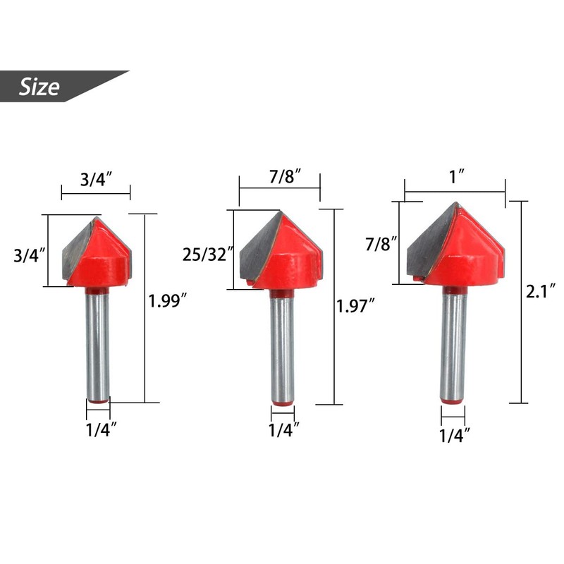 Saipor 7pcs 1/4-Inch Shank 90 Degree V Groove Router Bit