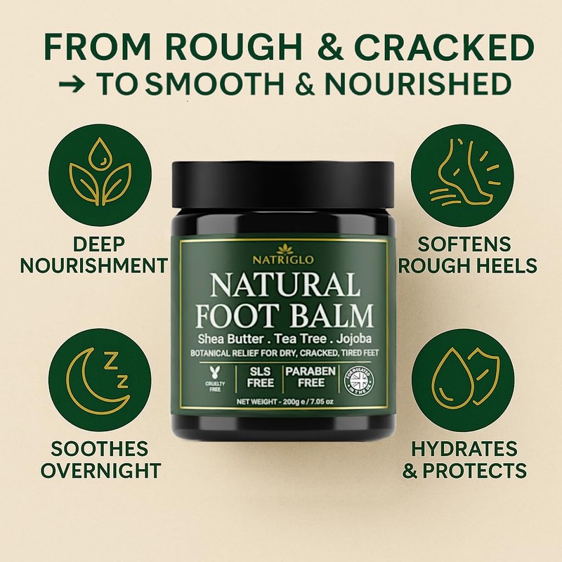 Organic Tea Tree Foot Cream for Dry Cracked Feet, Heels,