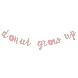 Donut Grow Up Banner Baby Shower Baby Girl Boy Birthday Party Decorations Glitter Paper Garland Donut Theme Dessert Bar Bunting - Rose Gold