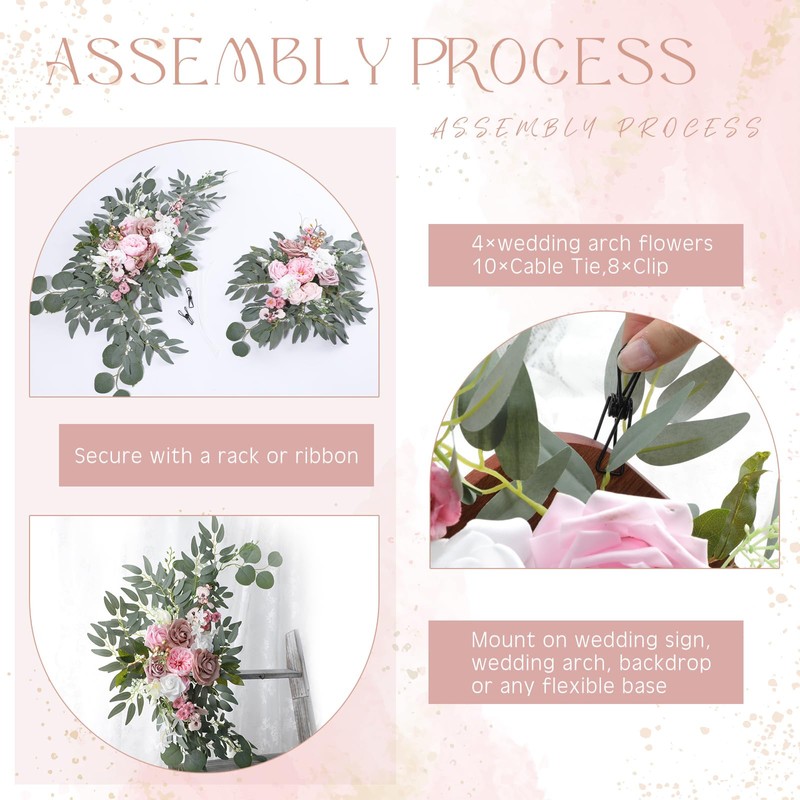 Hotop Wedding Arch Flowers Set of 4 Artificial Flower Swag