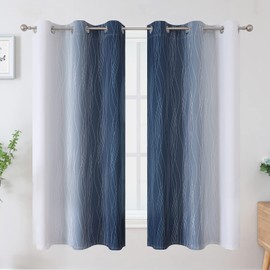 Estelar Textiler Grayish White and Navy Blue Blackout Curtains for Living Room, Ombre Thermal Insulated Noise Reducing Blackout Drapes for Bedroom, Room Darkening Grommet Curtains, 42Wx63L, 2 Panels