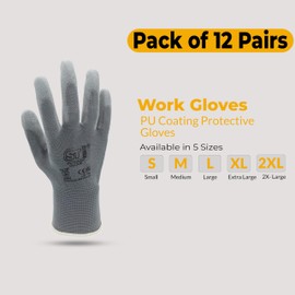 Work Gloves, PU coated Safety Nitrile Nylon Gloves, Secure Grip on Palm & Fingers Gardening Building Mechanic Gloves, Suitable for General Duty Work, Protective Hand Glove (Pack of 12 Pair-Large)