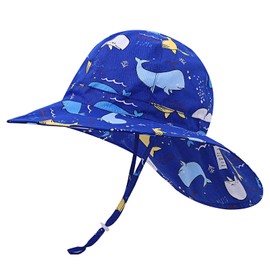 MK MATT KEELY Sun Hat, Safari Hat, Baby, Kids, Girls, Boys, Outdoor Hat, UV Protection, UPF50+, Sun Hat, Adjustable Drawstring, Wide Brim, Cute, Summer, Nursery School, 0-6 Years Old, whale blue, S