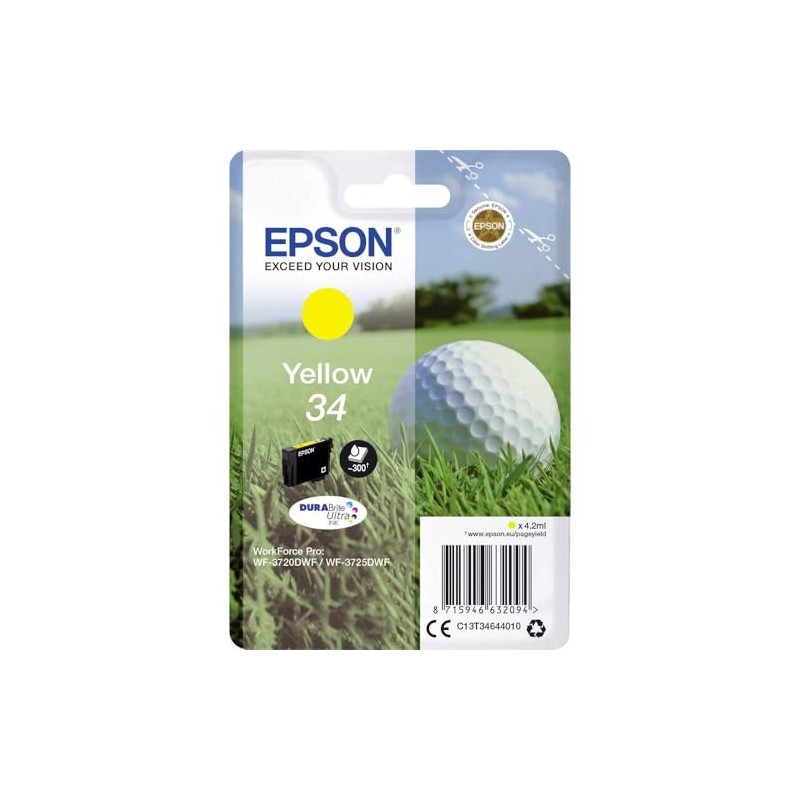 Epson Original 34 Ink Golf Ball, WF-3720DWF, WF-3725DWF, yellow