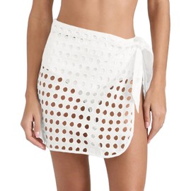 Saodimallsu - Falda de ganchillo para mujer 2024 con abertura en la cintura y lazo para playa, minifaldas, pareo, trajes de baño, Blanco, XX-Large