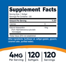 Nutricost Astaxanthin 4mg, Gluten Free and Non-GMO, 120 Softgels (4 Month Supply)