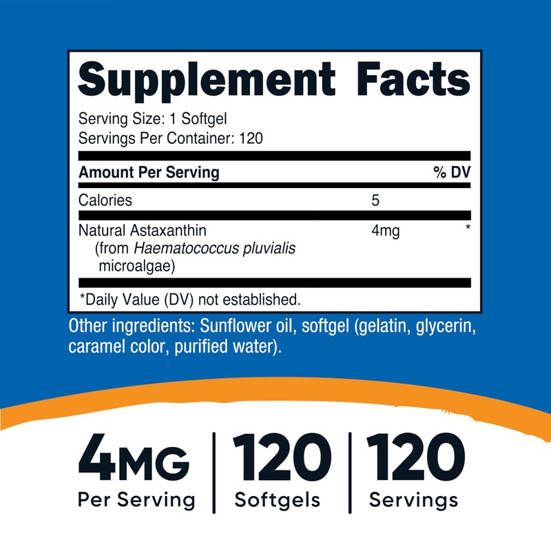 Nutricost Astaxanthin 4mg, Gluten Free and Non-GMO, 120 Softgels (4